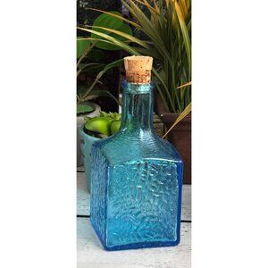 Teal Blue Textured Square Bottle With Cork Stopper